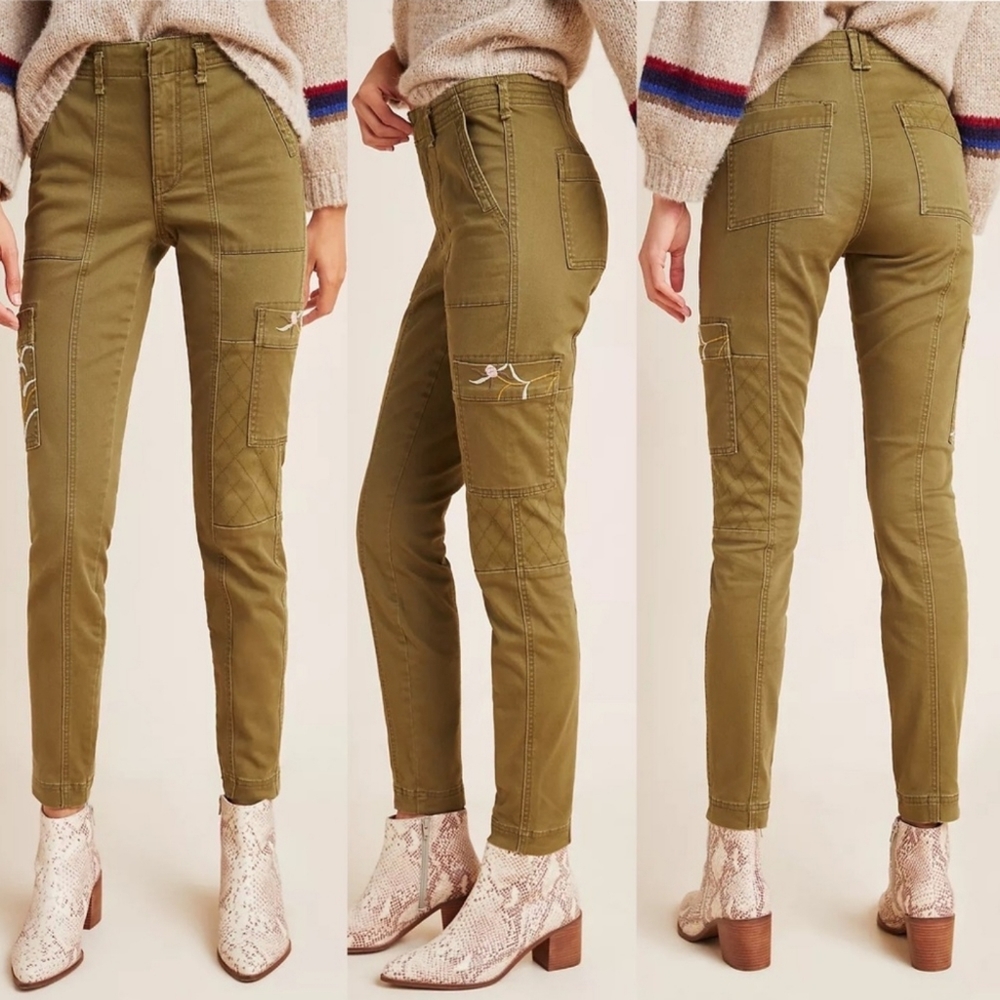 Anthropologie Austen Floral Embroidered Utility Style Cargo Pants 26